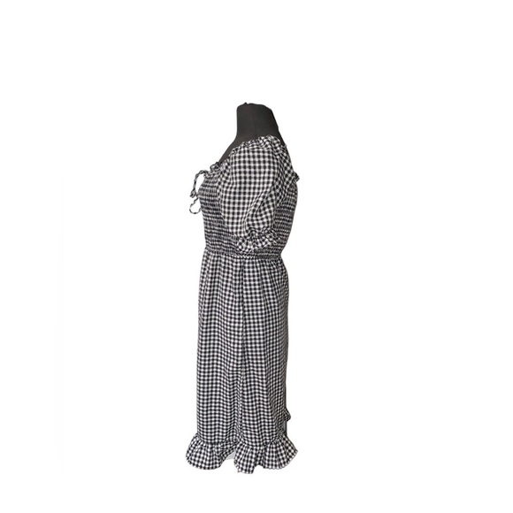 Gingham Puff Sleeves Cute Dress Black & White Large - Picture 3 of 4